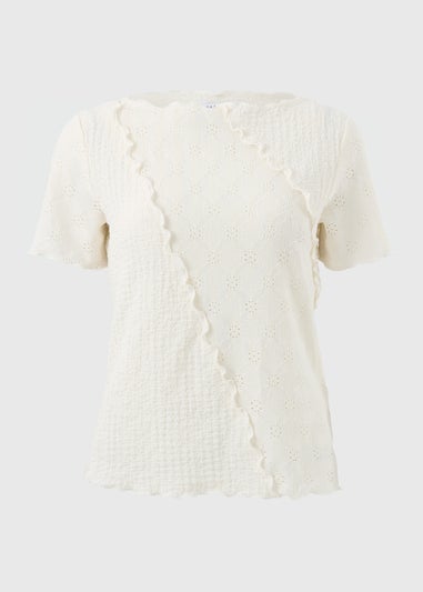 Cream Mixed Texture T-Shirt
