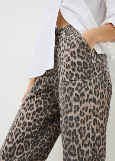 Brown Leopard Print Utility Jogging Bottoms