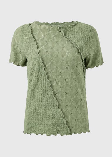 Sage Green Mixed Texture T-Shirt