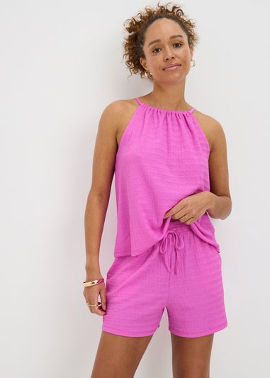 Pink Textured Co Ord Shorts