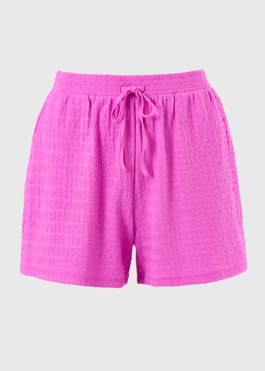 Pink Textured Co Ord Shorts