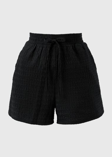 Black Textured Co Ord Shorts