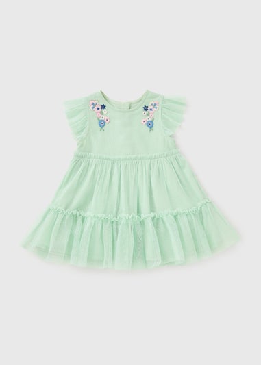 Girls Sage Embroidered Mesh Dress (Newborn-23mths)