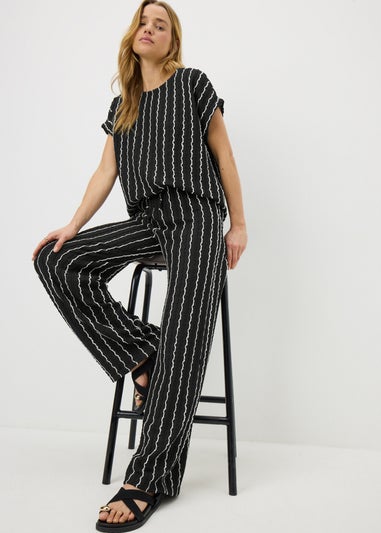 Black Stripe Jersey Wide Leg Co Ord Trousers