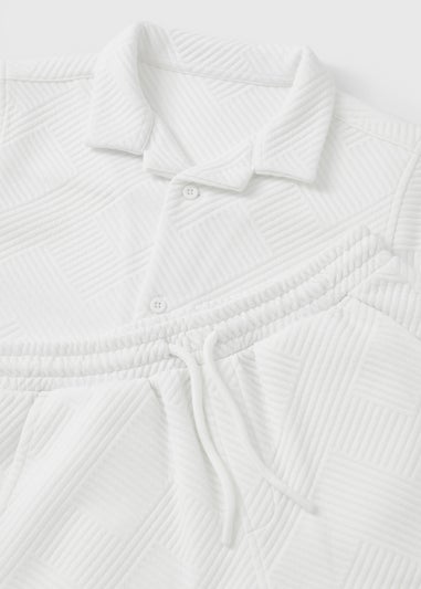 Boys Cream Textured Jacquard Shirt & Short Set (7-15yrs)