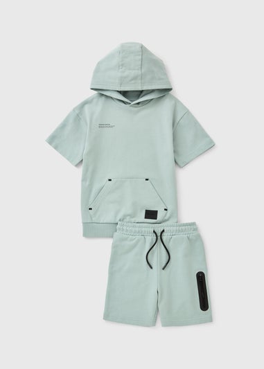 Boys Green Hoody And Short Set (7-15 Years)