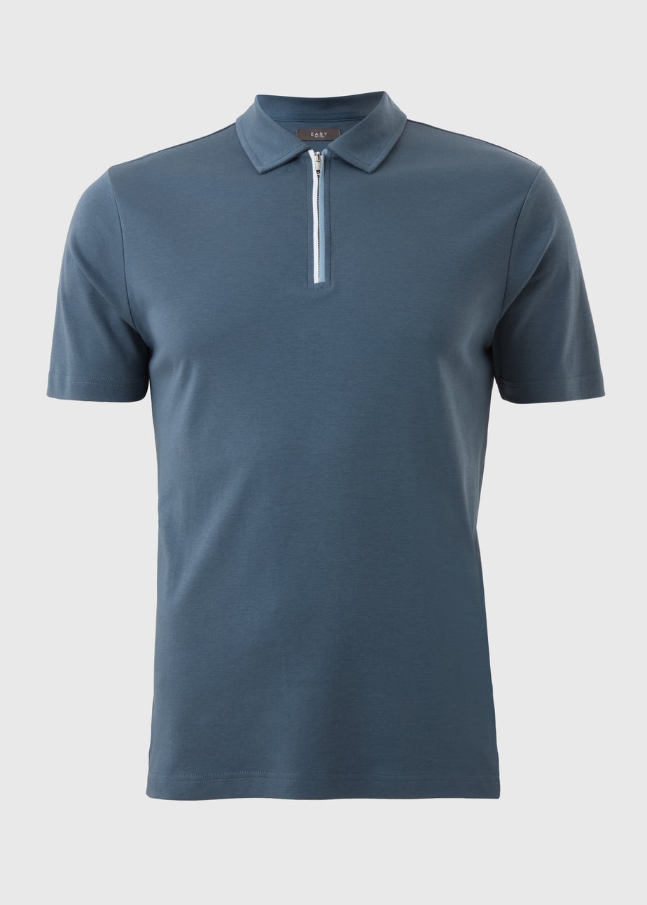 Dark Blue Cotton Polo Top