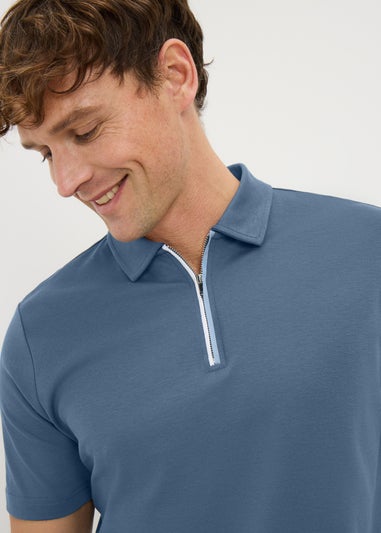 Dark Blue Cotton Polo Top