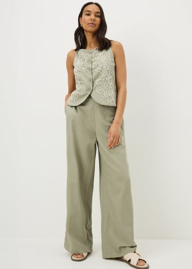 Sage Green Wide Leg Co Ord Trousers