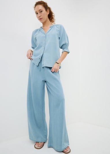 Blue Chambray Wide Leg Co Ord Trousers