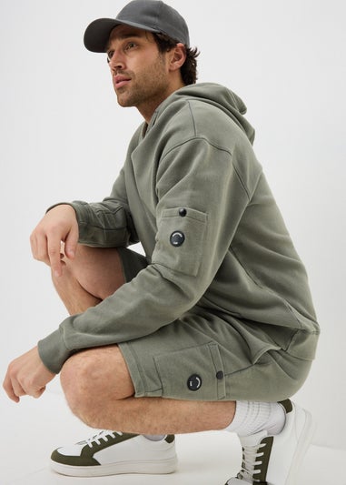 Khaki Washed Co Ord Jogger Shorts