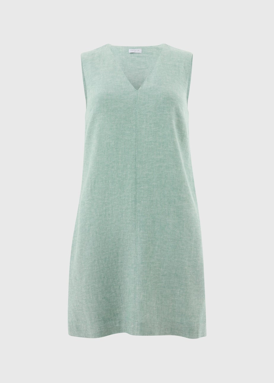 Teal V Neck Linen Blend Mini Dress