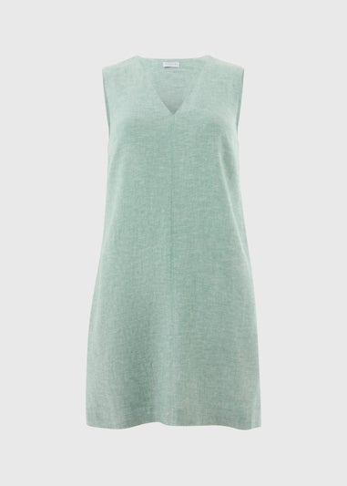 Teal V Neck Linen Blend Mini Dress