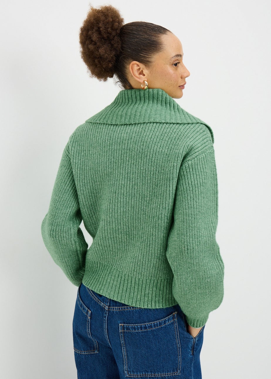 Green Zip Front Ribbed Cardigan