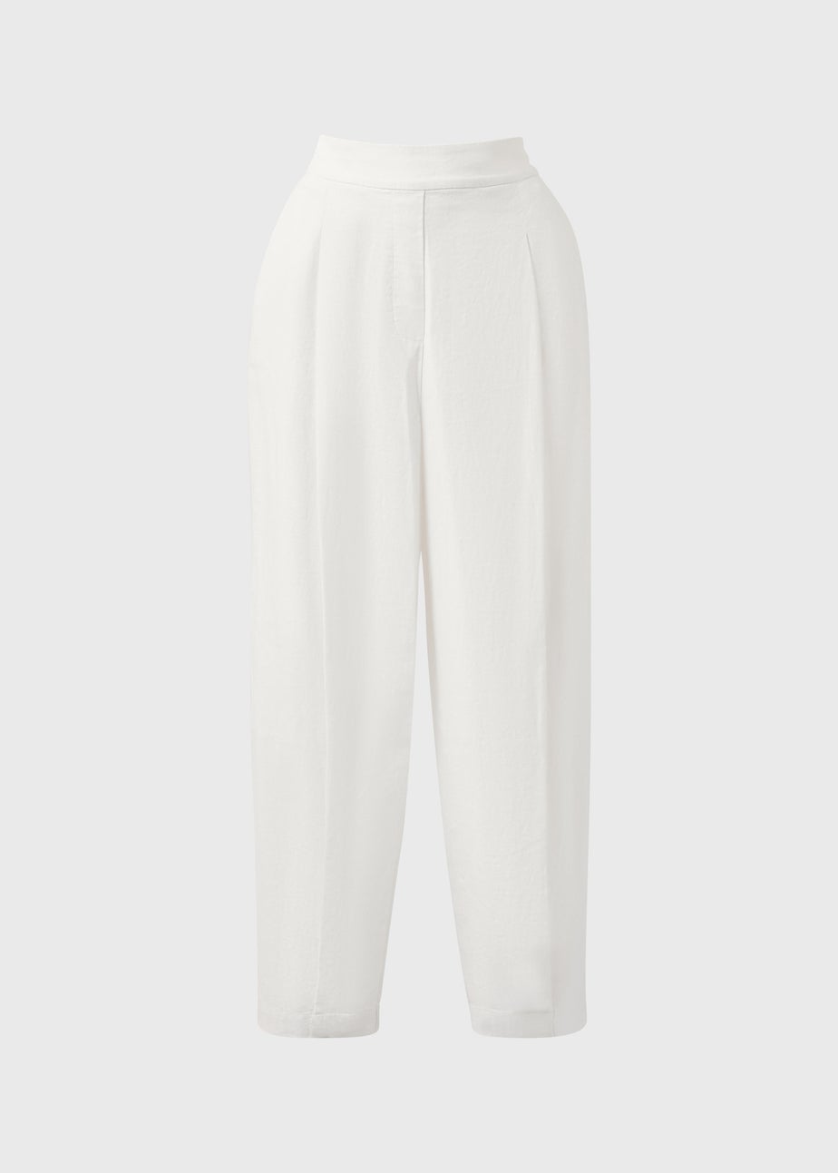 White Linen High Waist Carrot Leg Trousers