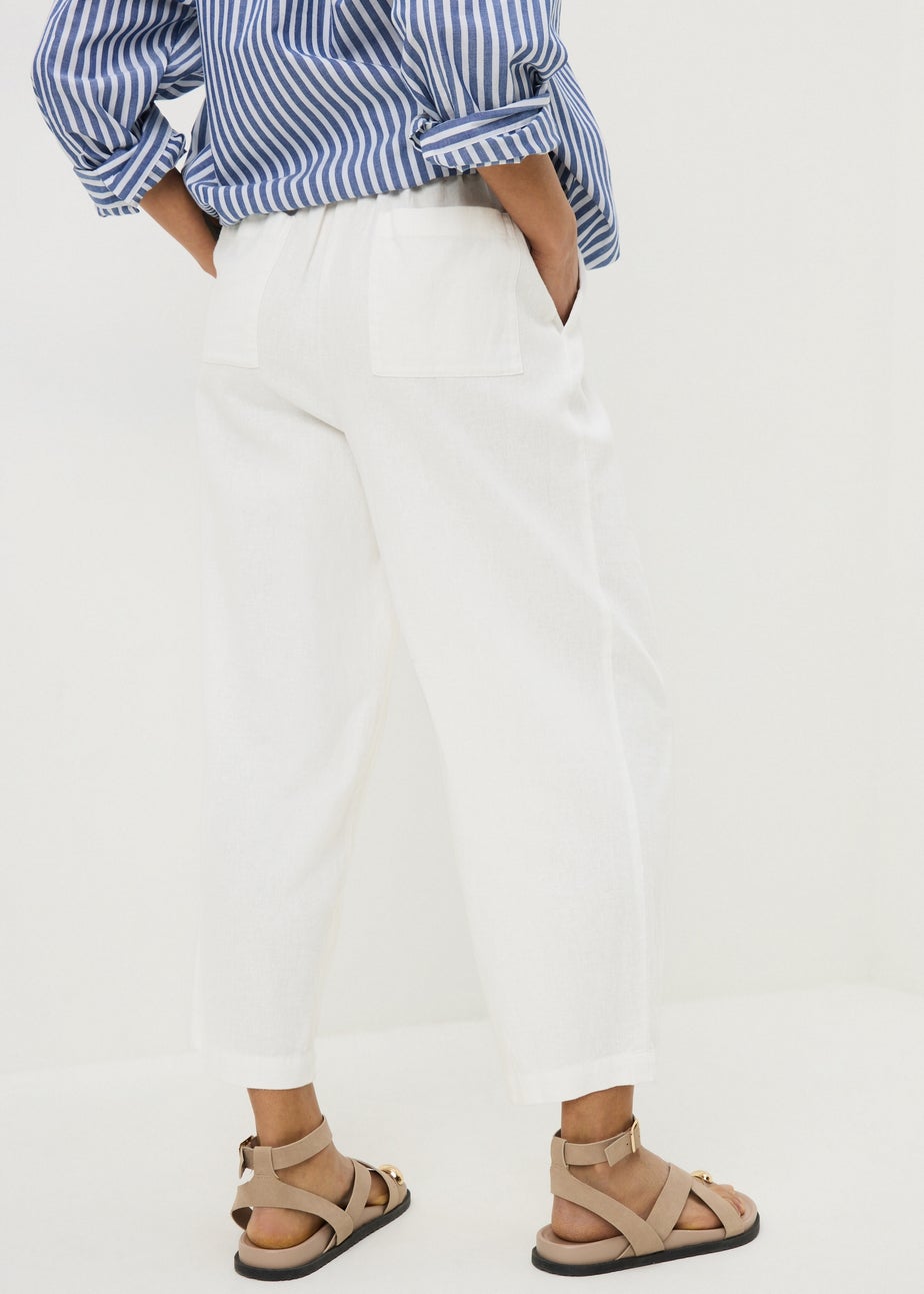 White Linen High Waist Carrot Leg Trousers