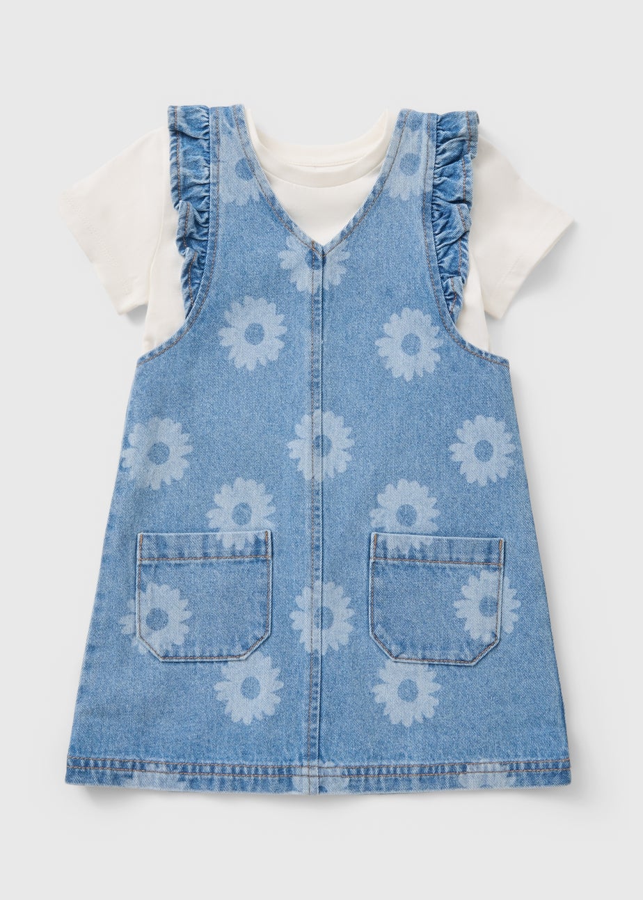 Girls Floral Denim Top & Pinafore Set (1-7yrs)