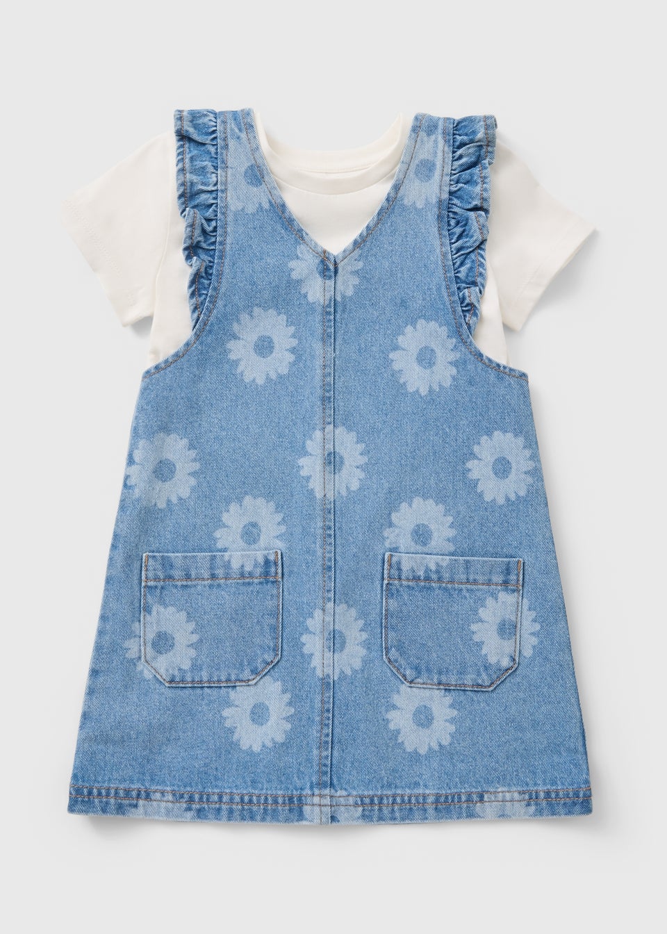 Girls Floral Denim Top & Pinafore Set (1-7yrs)