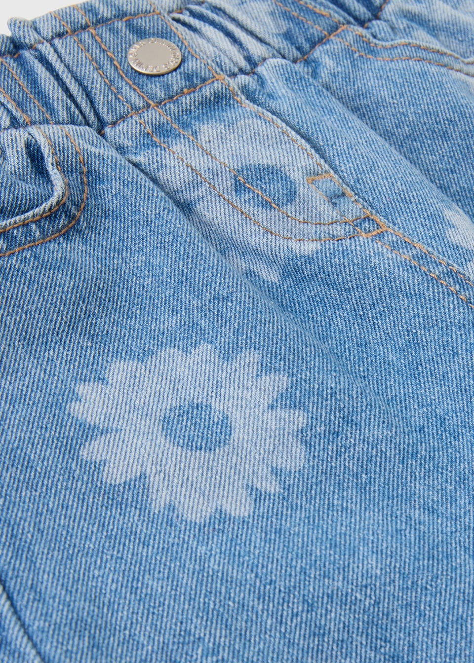 Girls Light Wash Floral Turn Up Jeans (1-7yrs)