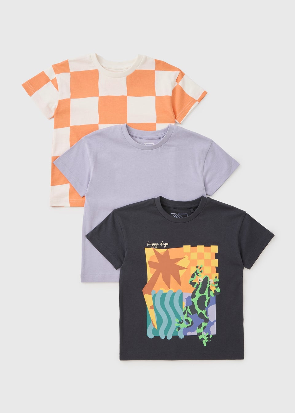 3 Pack Boys Multicolour Checkerboard Frog T-Shirts (1-7yrs)