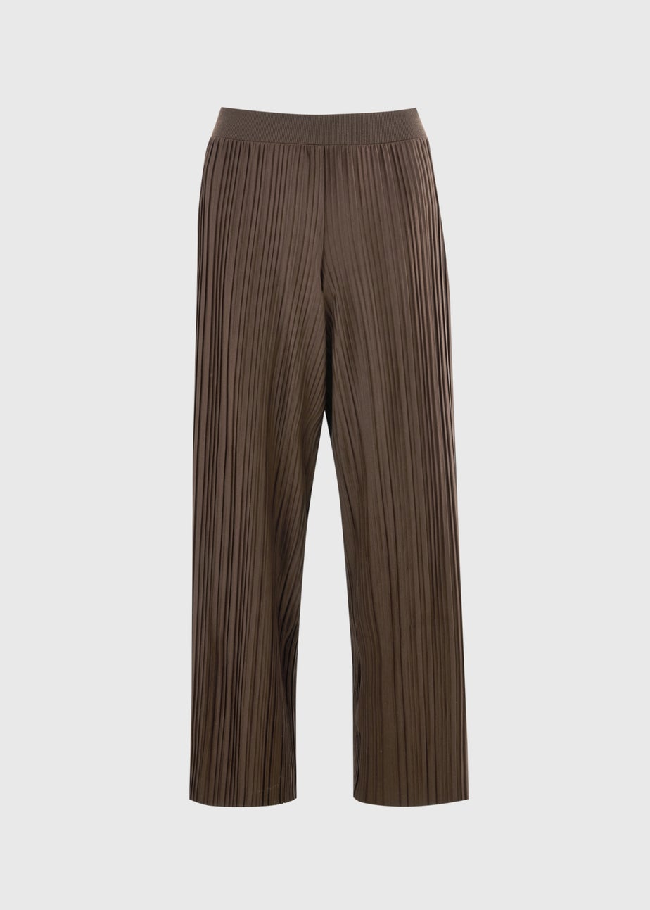 Chocolate Brown Plisse Wide Leg Co Ord Trousers