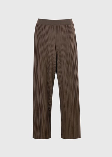 Chocolate Brown Plisse Wide Leg Co Ord Trousers