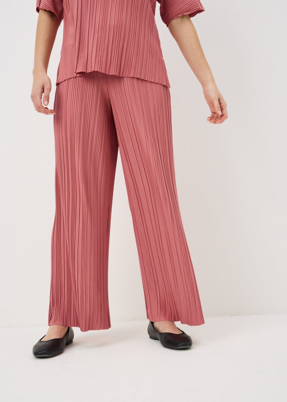 Pink Plisse Wide Leg Co Ord Trousers