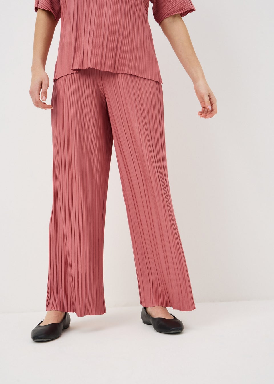 Pink Plisse Wide Leg Co Ord Trousers