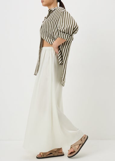Cream Satin Drawstring Maxi Skirt