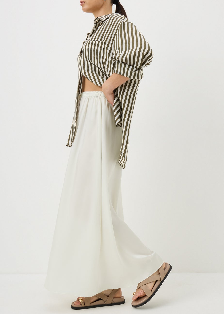 Cream Satin Drawstring Maxi Skirt