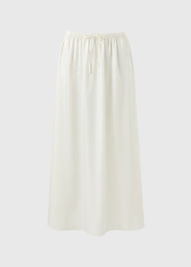 Cream Satin Drawstring Maxi Skirt