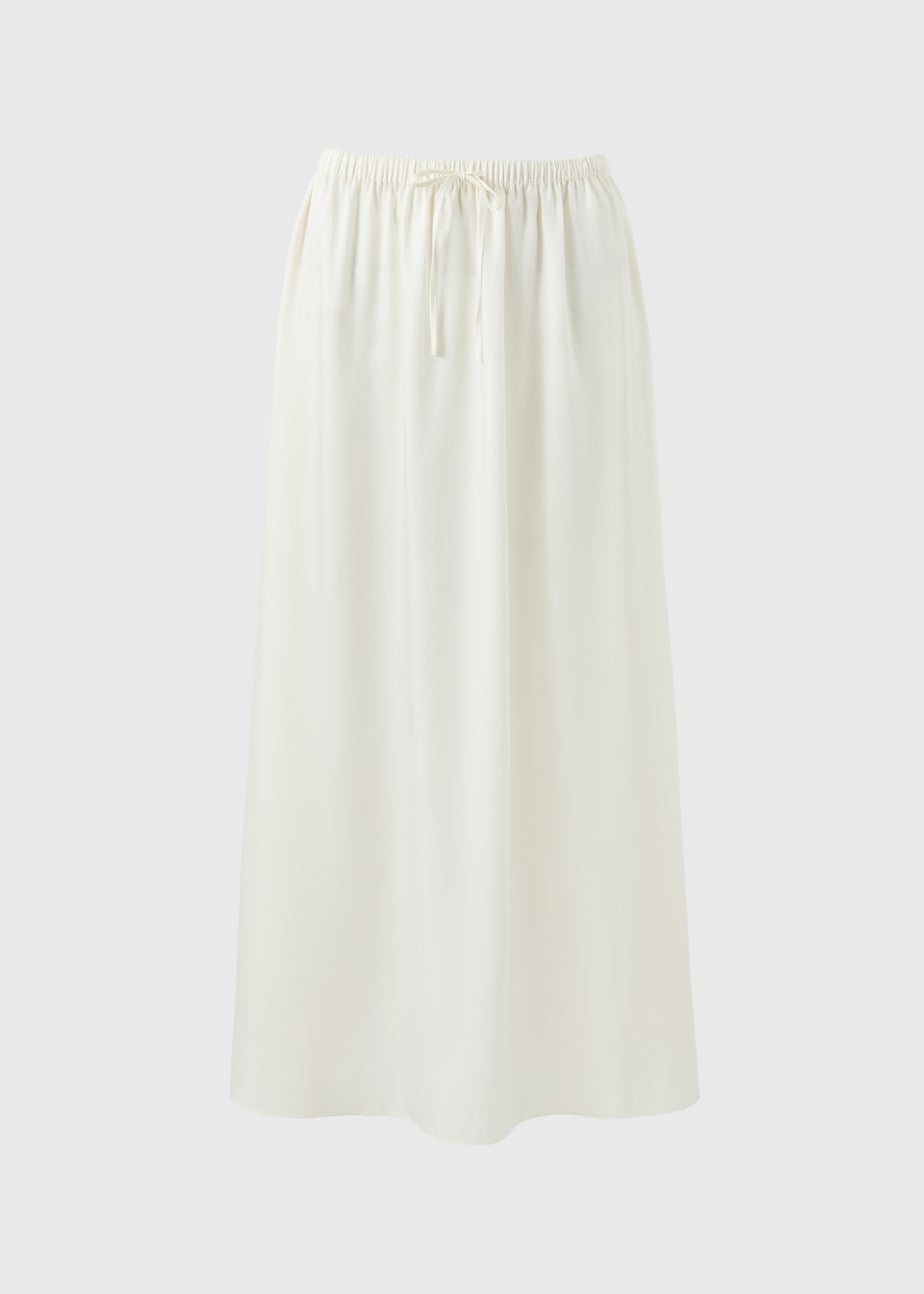 Cream Satin Drawstring Maxi Skirt