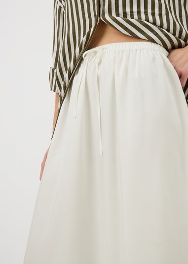Cream Satin Drawstring Maxi Skirt