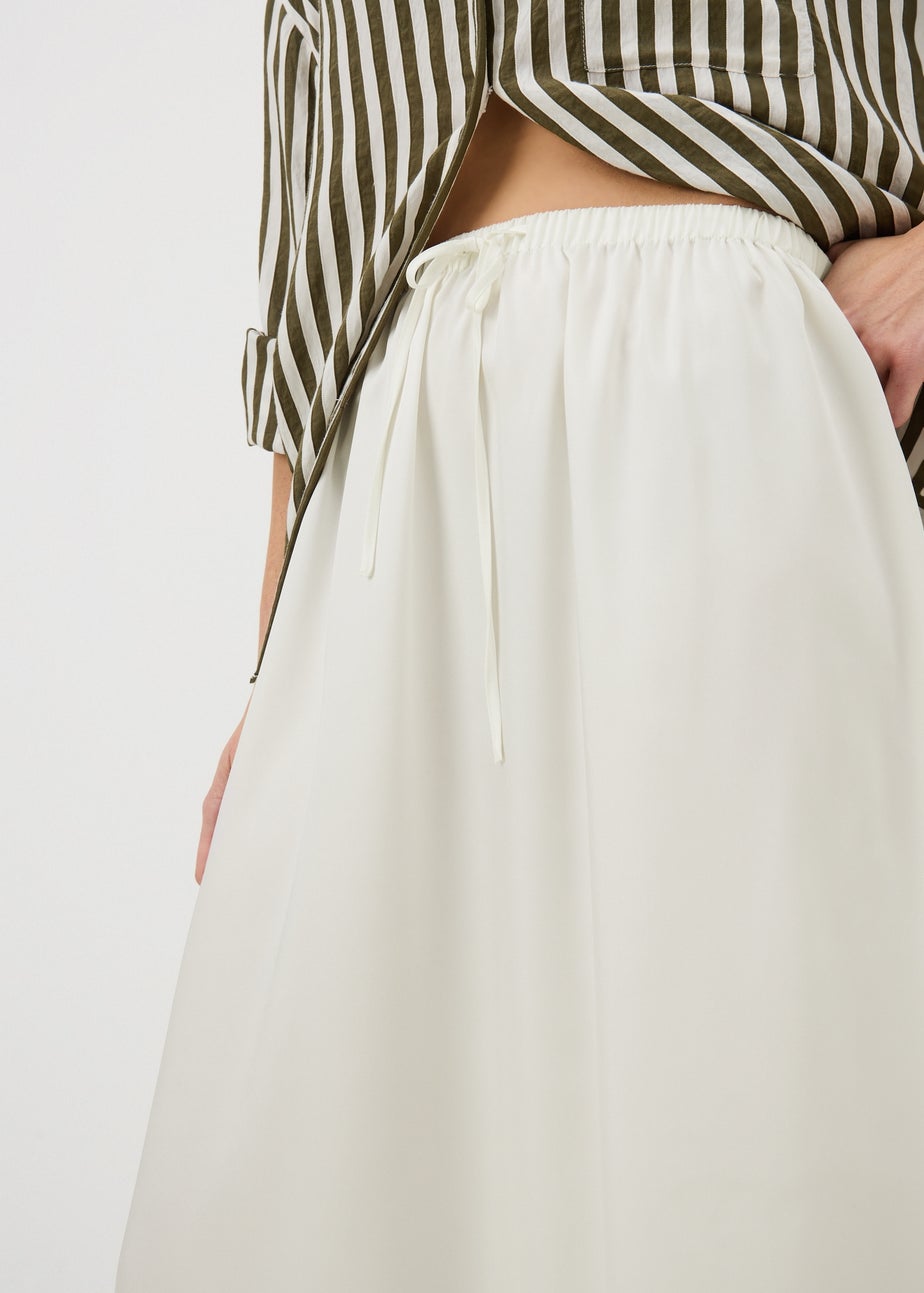 Cream Satin Drawstring Maxi Skirt