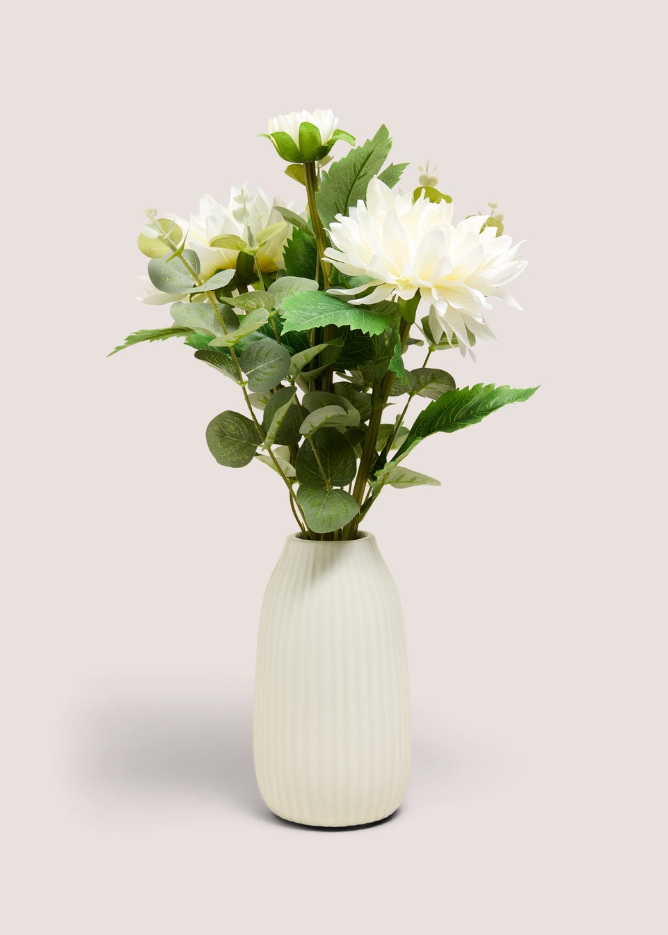 White Flowers In Ribbed Pot