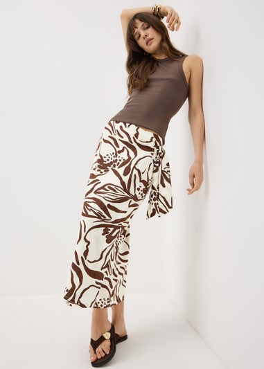 Chocolate Brown Floral Wrap Midaxi Skirt