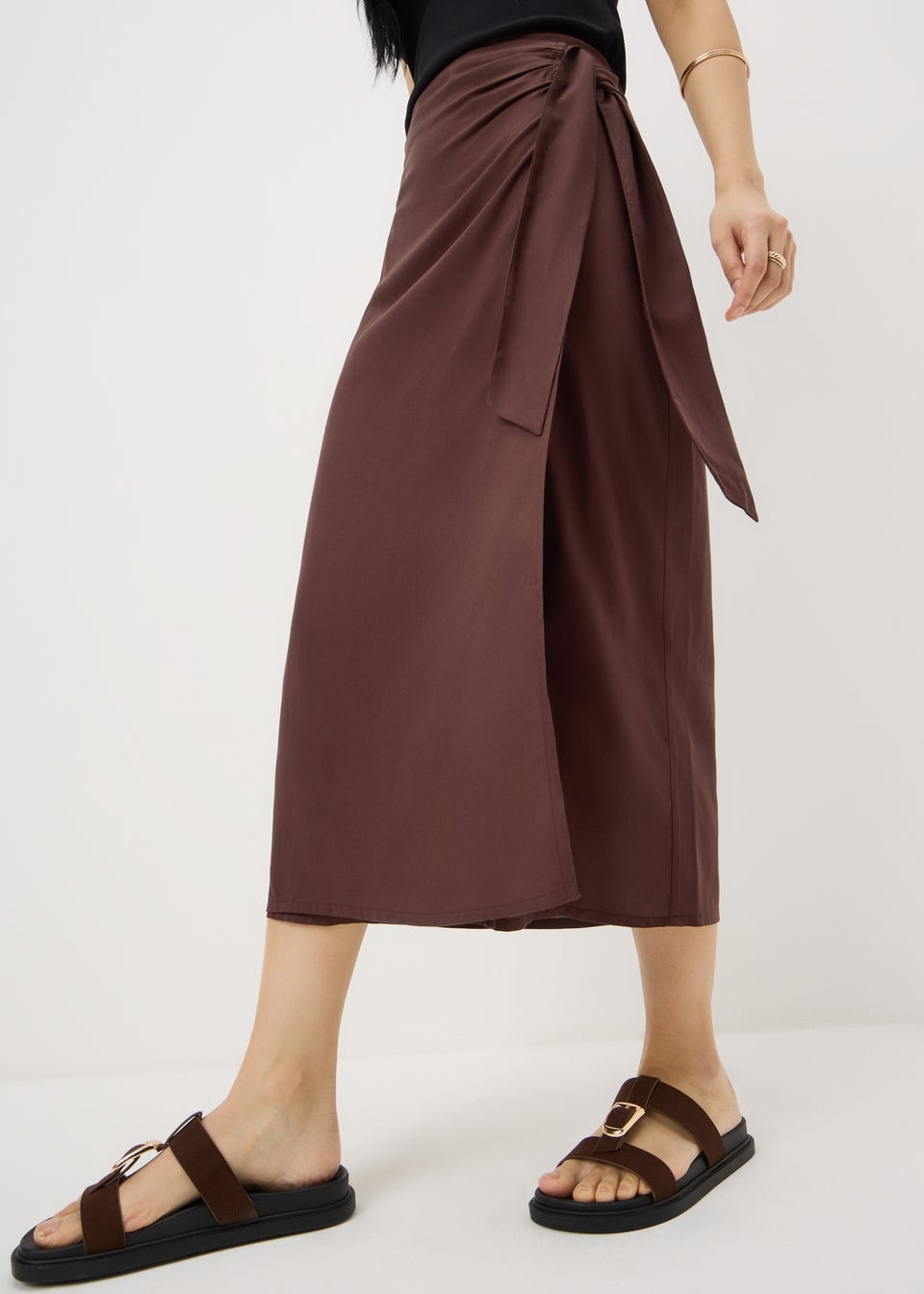 Chocolate Brown Wrap Midaxi Skirt