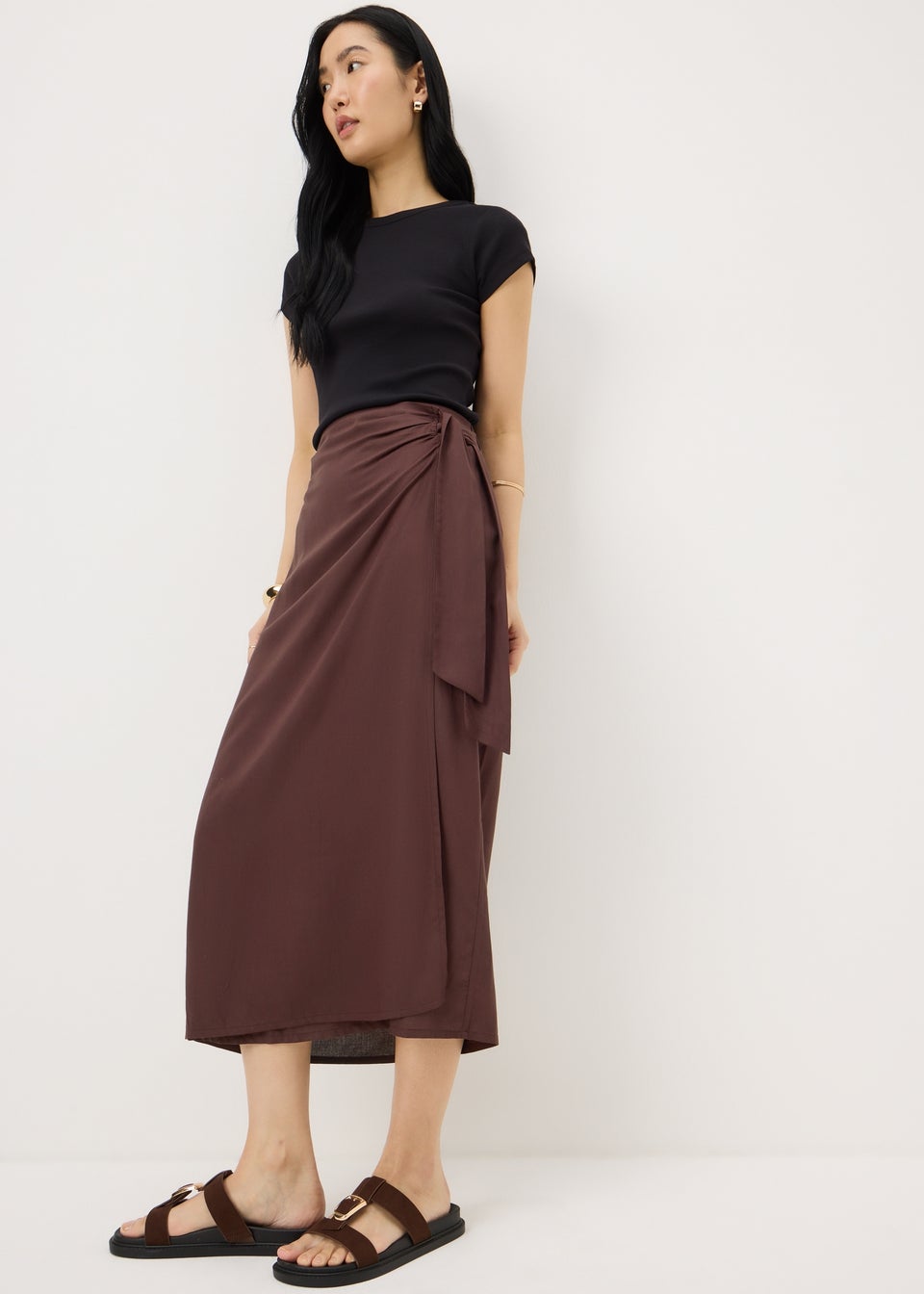 Chocolate Brown Wrap Midaxi Skirt