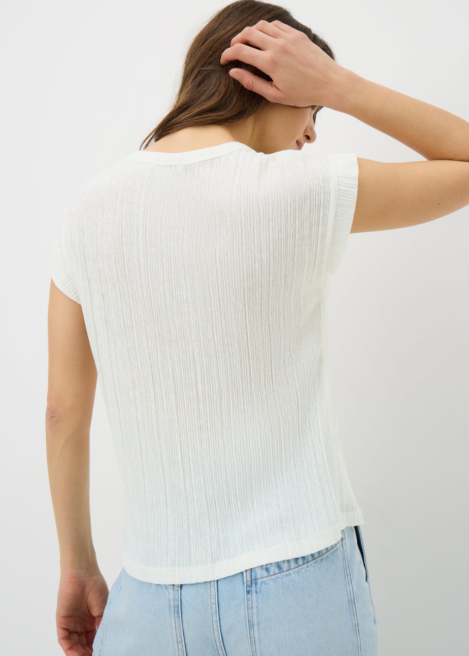 White Textured Cap Sleeve T-Shirt