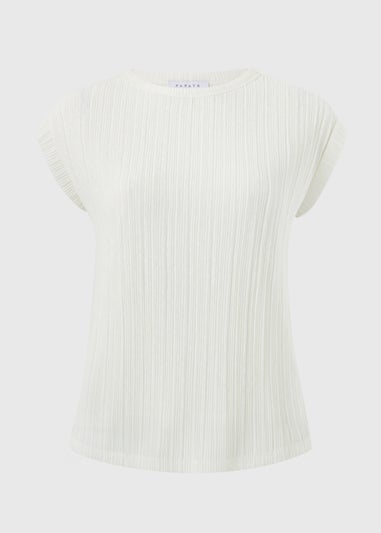 White Textured Cap Sleeve T-Shirt
