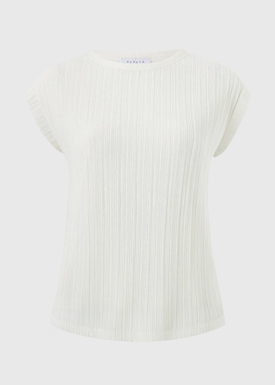 White Textured Cap Sleeve T-Shirt