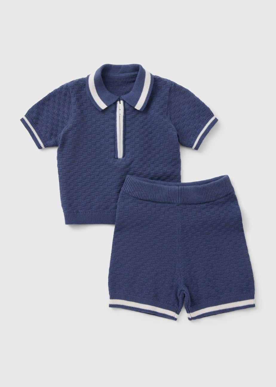 2 Piece Baby Blue Knit Polo & Shorts Set (Newborn-23mths)