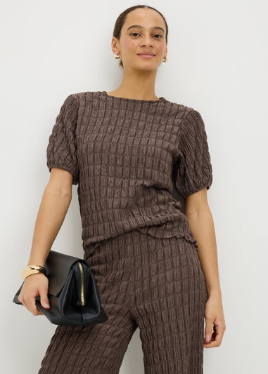 Chocolate Brown Bubble Texture Co-Ord Top