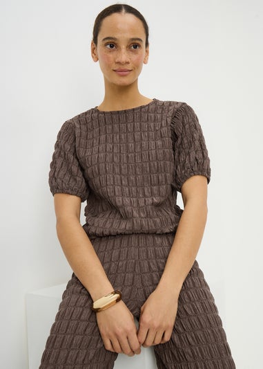 Chocolate Brown Bubble Texture Co-Ord Top