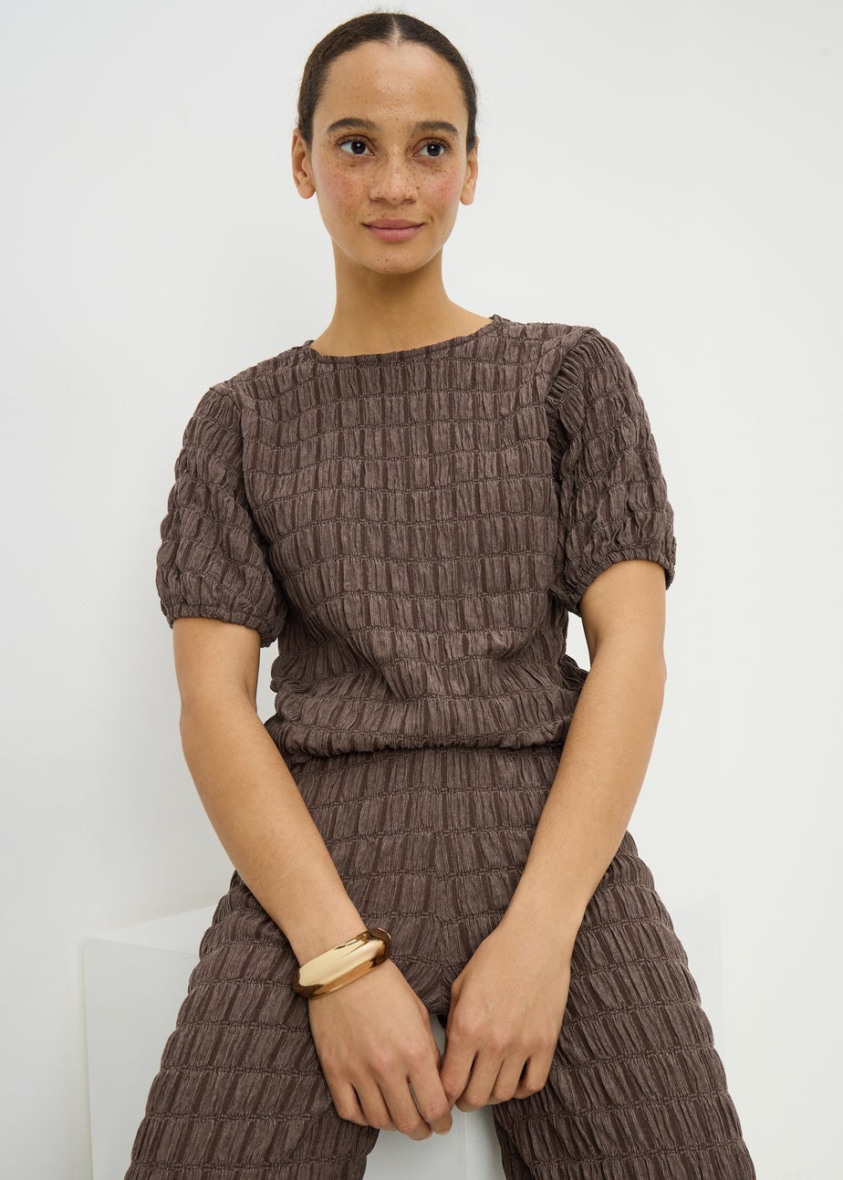 Chocolate Brown Bubble Texture Co-Ord Top