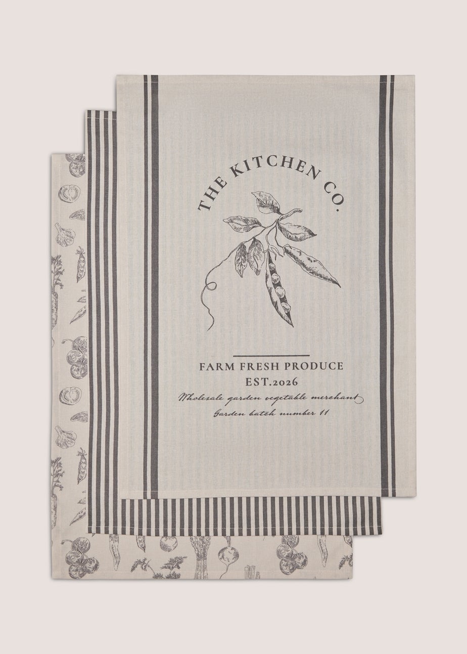 3 Pack Kitchen Co Veg Print Tea Towels