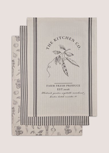 3 Pack Kitchen Co Veg Print Tea Towels