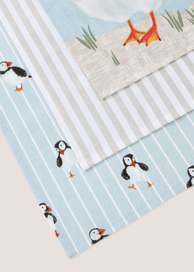 3 Pack Blue Sealife Animal Tea Towels