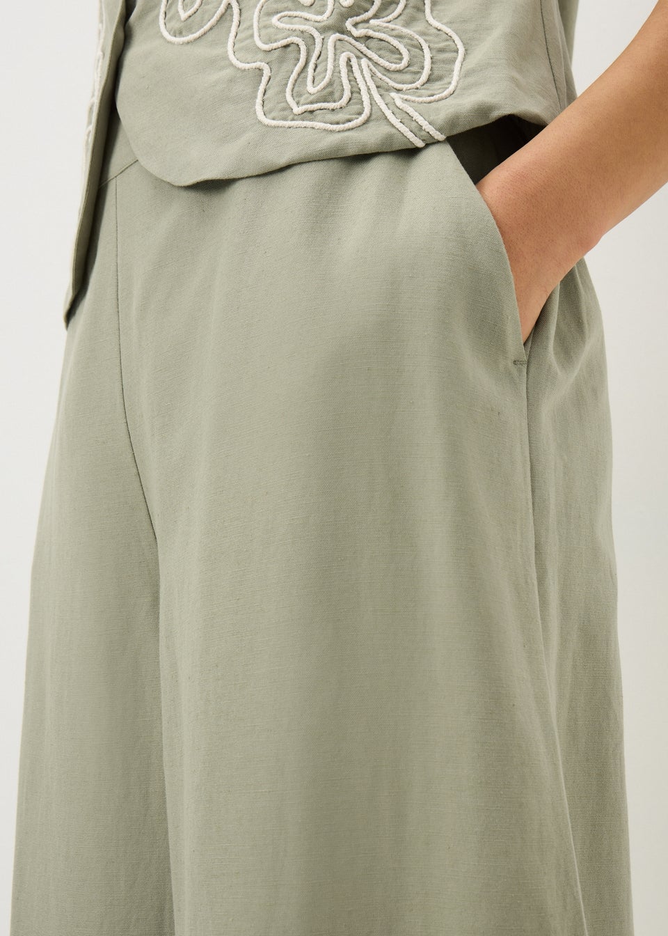 Papaya Petite Sage Green Wide Leg Co Ord Trousers