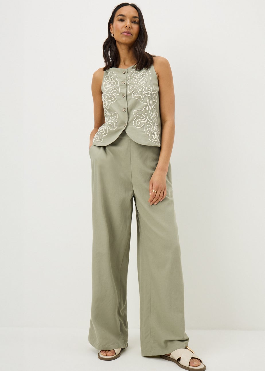 Papaya Petite Sage Green Wide Leg Co Ord Trousers
